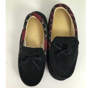 Totes Toasties Mens Slippers Memory Foam Comfort Black Deep Red Trim Medium 8-9